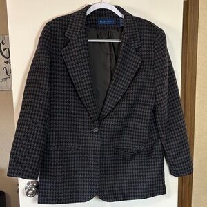 Karen Scott Wool Blend Blazer Jacket Sz 14 Houndstooth Classic Tailored Career
